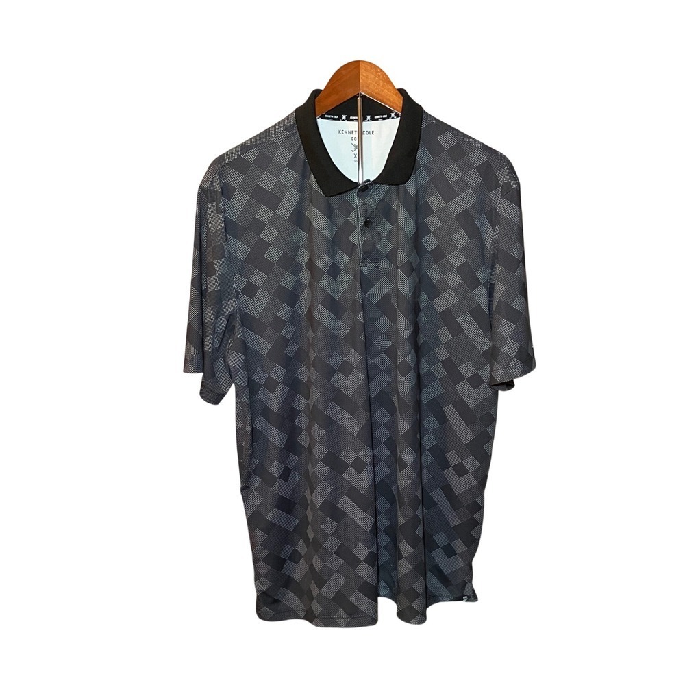 Kenneth Cole Golf Polo Shirt Mens XL Gray Geometric Print Performance